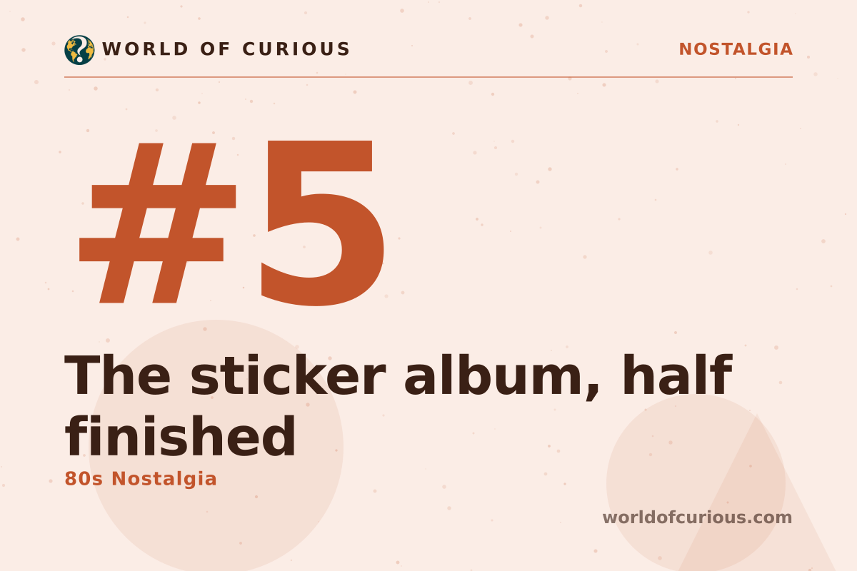 Card artwork for entry number 5: The sticker album, half finished.