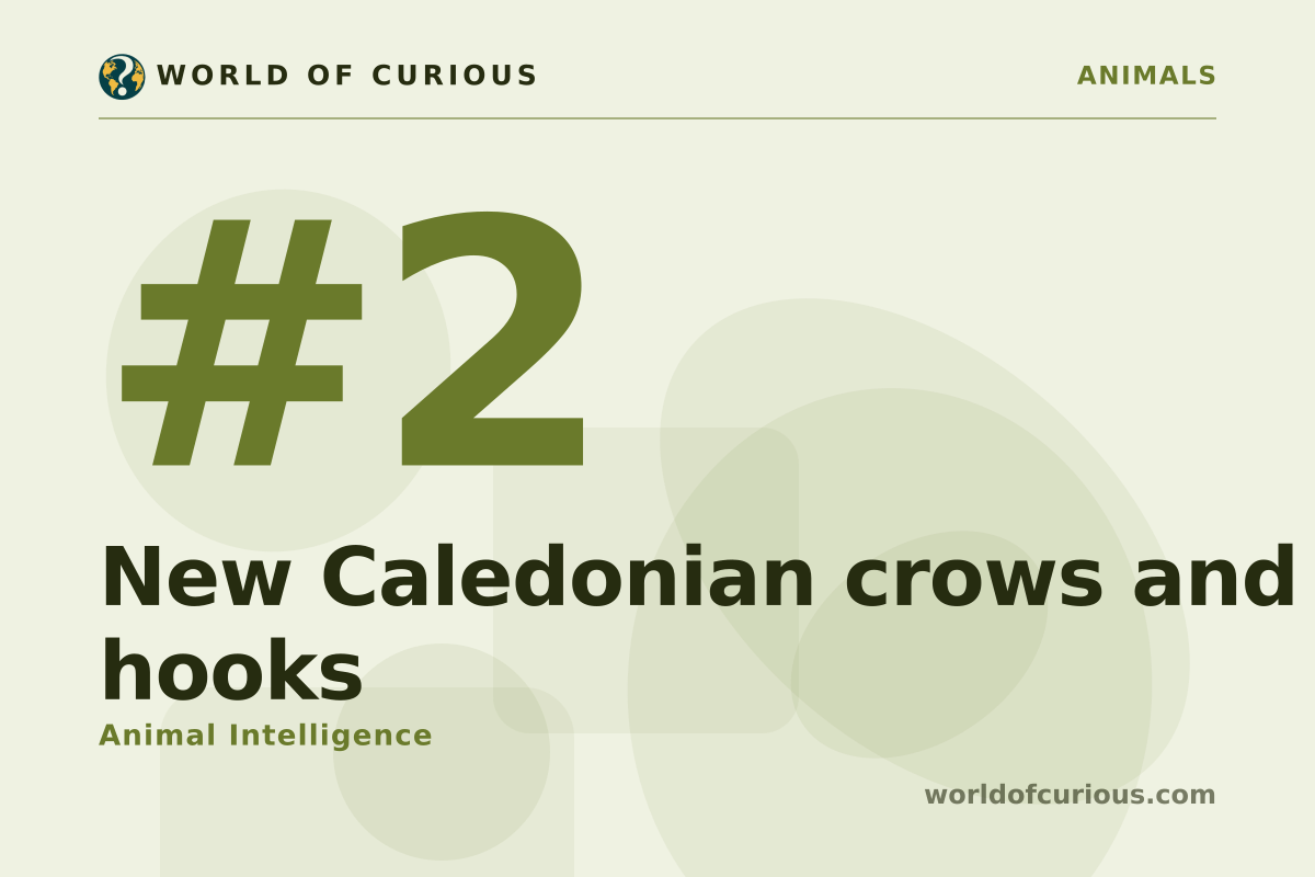 Card artwork for entry number 2: New Caledonian crows and hooks.