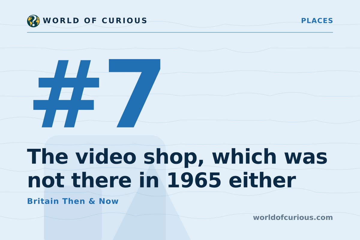 Card artwork for entry number 7: The video shop, which was not there in 1965 either.