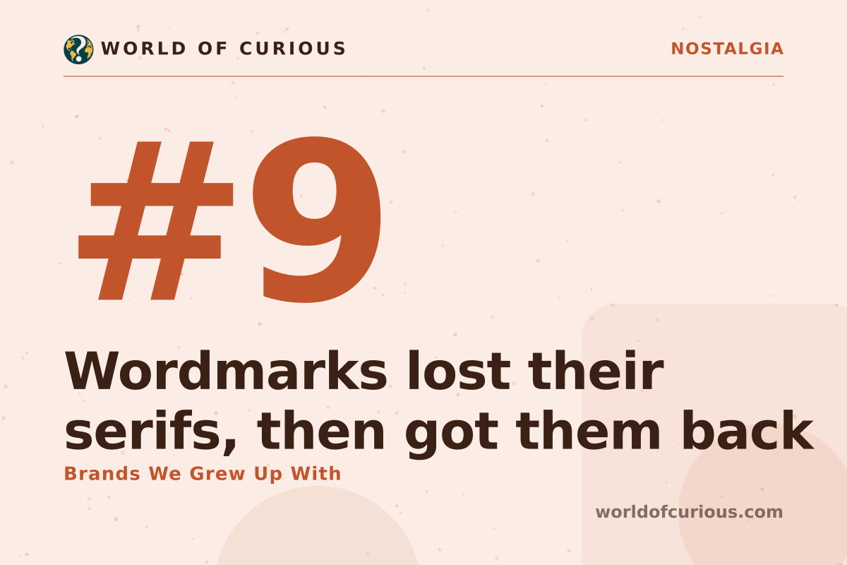 Card artwork for entry number 9: Wordmarks lost their serifs, then got them back.