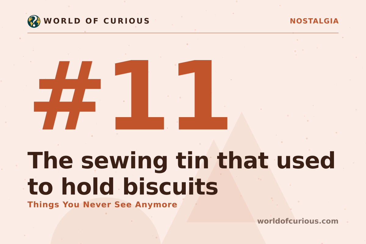 Card artwork for entry number 11: The sewing tin that used to hold biscuits.
