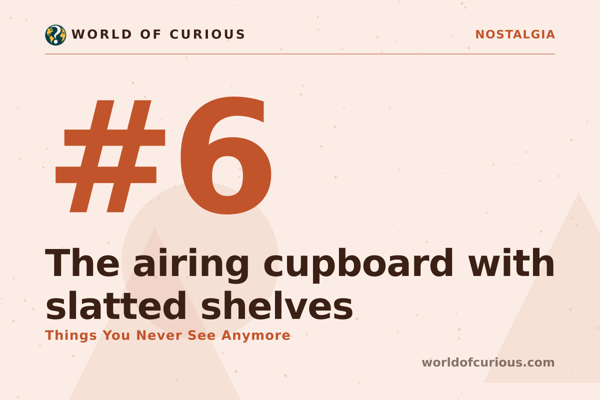 Card artwork for entry number 6: The airing cupboard with slatted shelves.