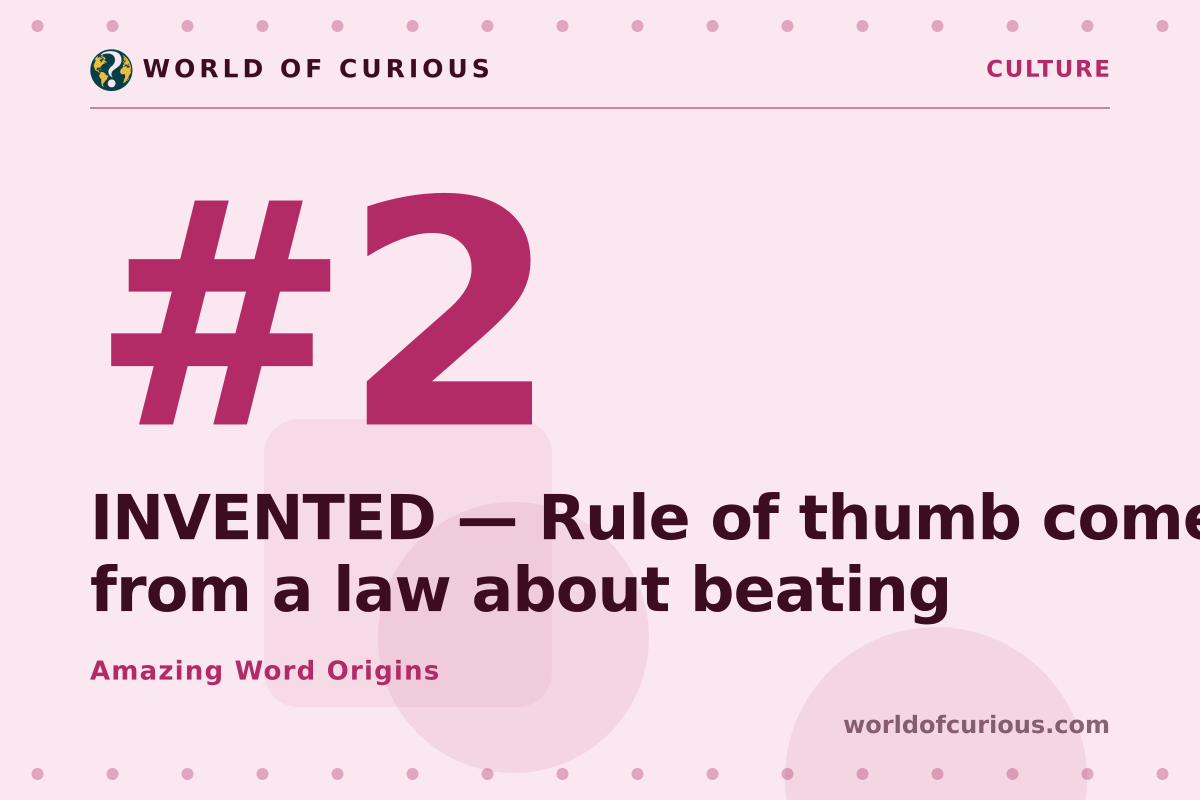Card artwork for entry number 2: INVENTED — Rule of thumb comes from a law about beating.
