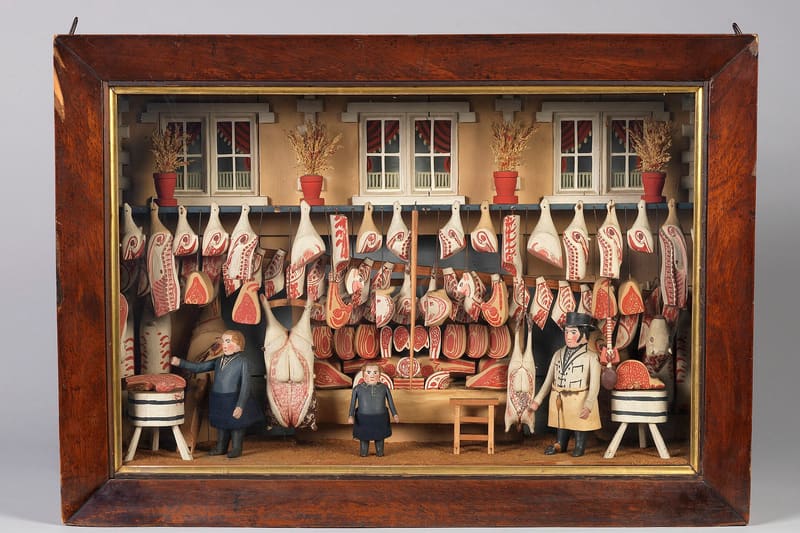 Butcher shop window meat