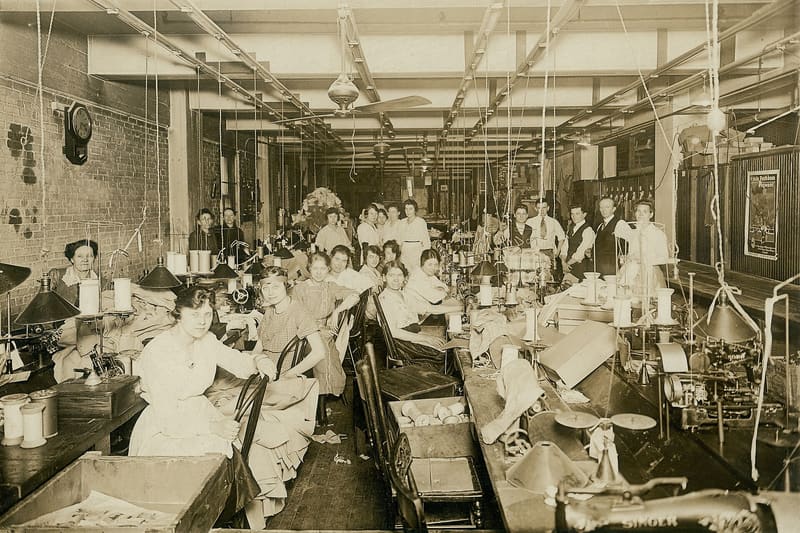 Garment factory sewing machines