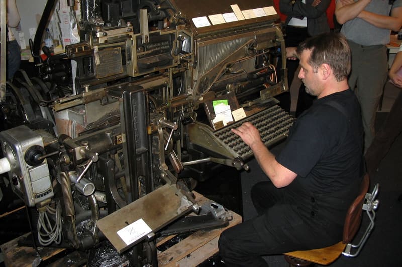 Linotype machine typesetting