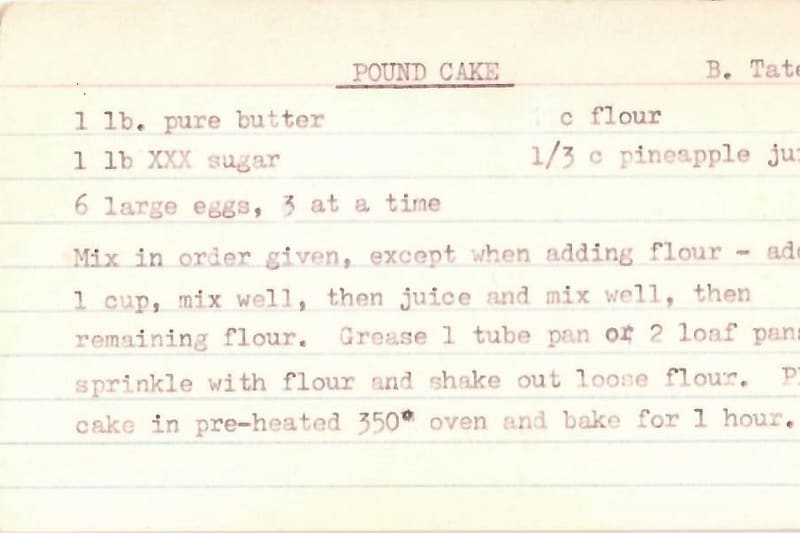 A branded card in fresh green introducing a list of ten dishes commonly found on handwritten family recipe cards.