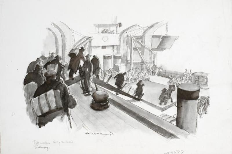 Workers carrying planks