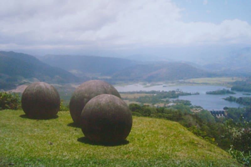 Stone spheres Costa Rica Reventazon River view