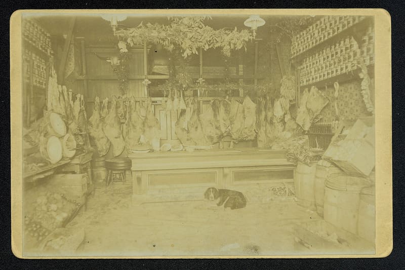 Butcher shop meat counter historical